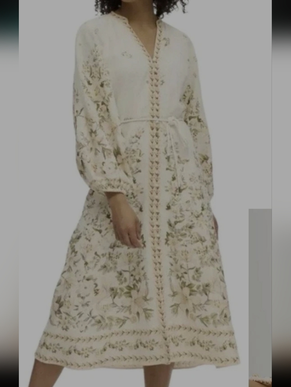 Calypso St. Barth Linen Blend Long Sleeve Floral Boho Button Front Dress
